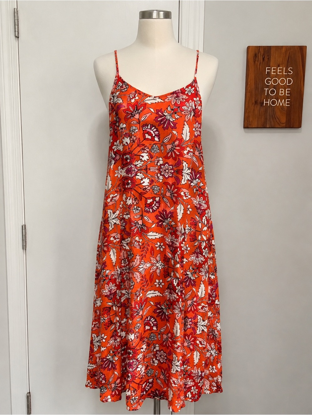 Old Navy Women’s Medium Coral Floral Sleeveless Swing Midi Dress Boho Casual